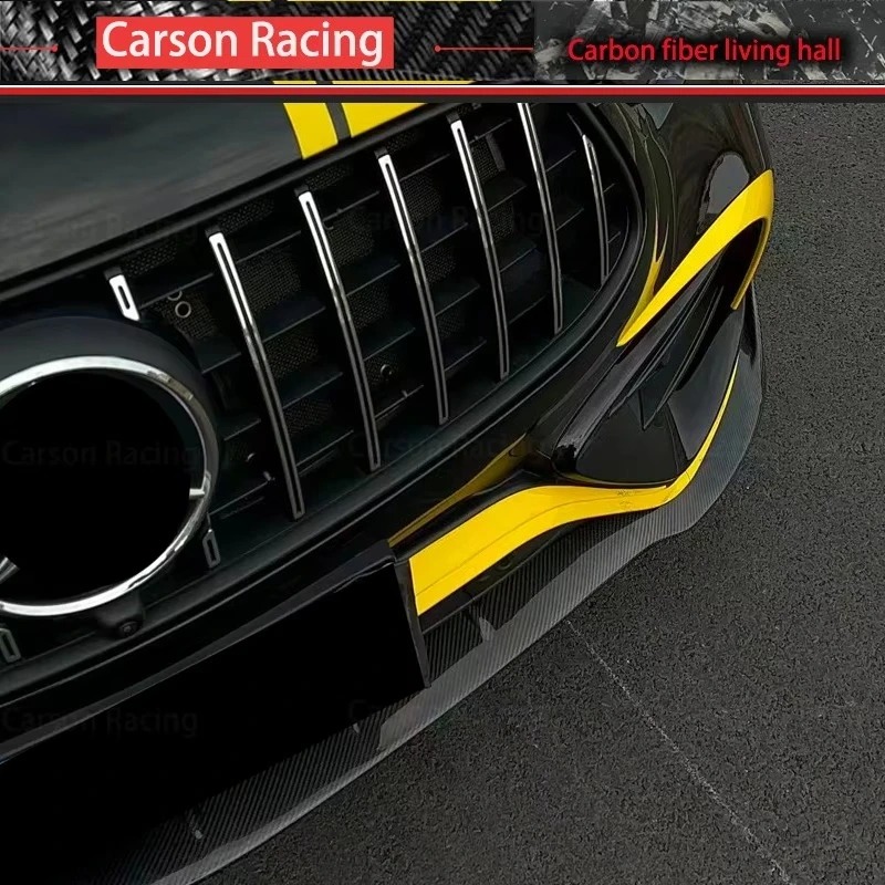 TopCar 2023+ Style Wet Carbon Fiber Body Kit Front Bumper Lip Side Skirt Wheel Arches Top Spoiler for Benz GLC X254 GLC43 Car